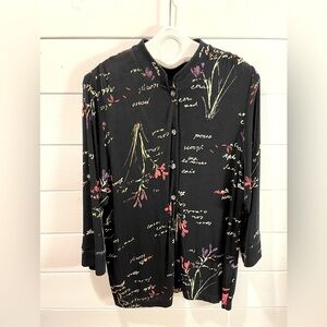 🖤 VINTAGE • Black Stretch Floral Shirt • Estimated Size XXL